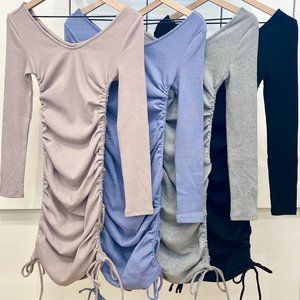 Long Sleeve Ribbed Cinched Side Dress